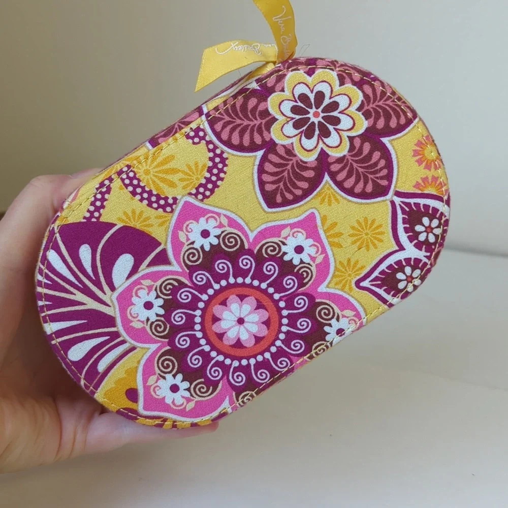 Vera Bradley Yellow & Pink Paisley Oval Jewelry Case Organizer Case Box